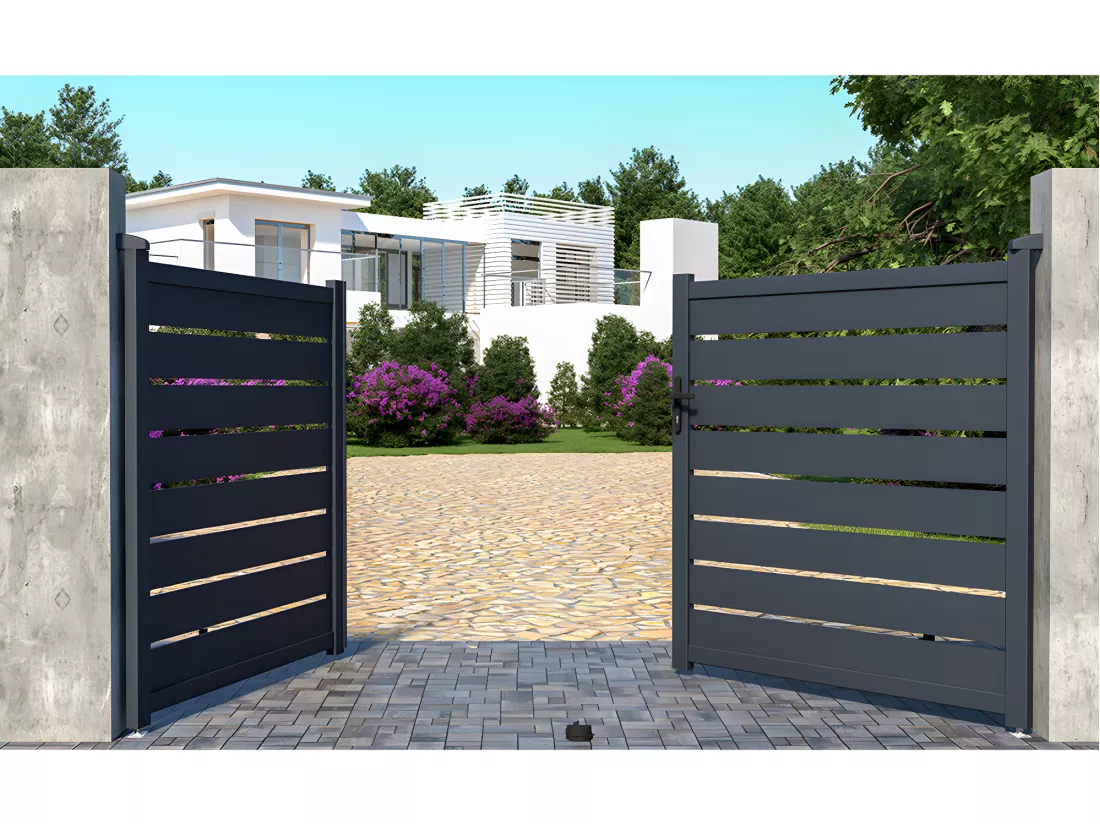 Portail battant aluminium ajouré L305 x H166 cm anthracite - PRIMO
