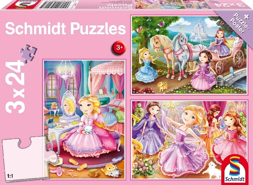 Schmidt Puzzle 3x24 - Märchenhafte Prinzessin (Kinderpuzzle)
