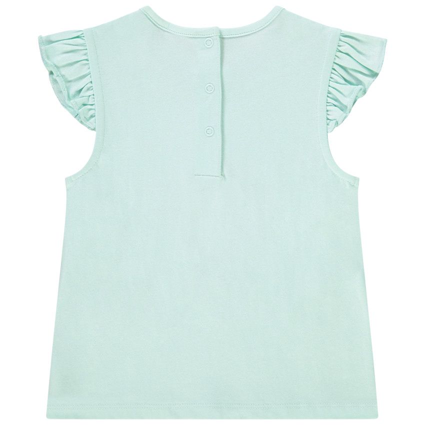 T-shirt manches courtes volantées en jersey avec print pour bébé fille - Bleu