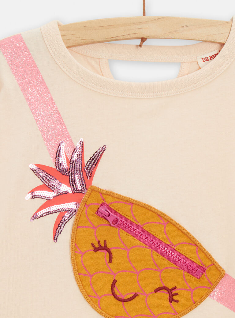 T-shirt écru foncé avec ouverture au dos pour fille