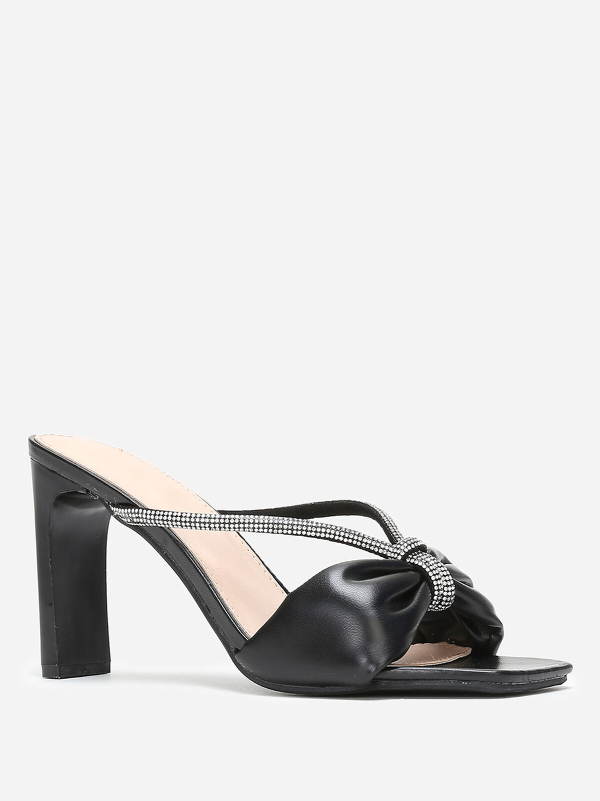 Mules carrées en simili à strass- Noir