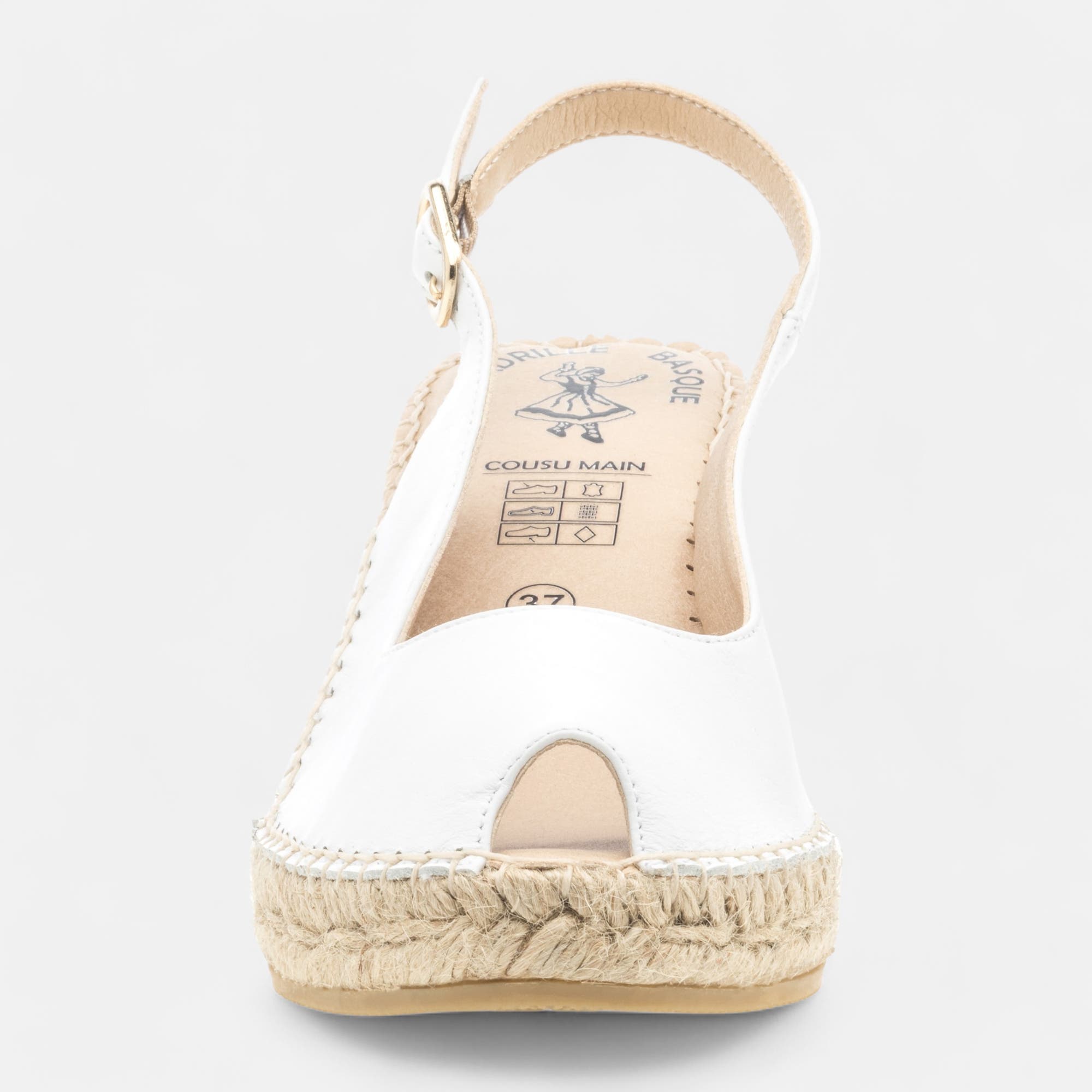 Espadrilles à talon compensé Femme en cuir blanc