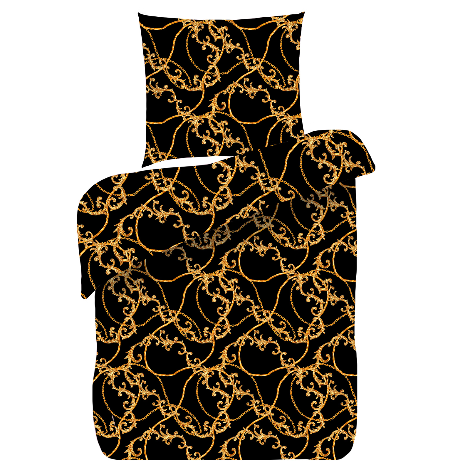 Microfaser-Bettwäsche - schwarz-gold - Goldkette - 135x200 cm