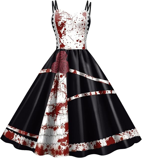 (175cm) Halloween Erwachsenen Kostüm Blutiges Kleid Verkleidung für Motto Partys / Fasnacht - Schwarz