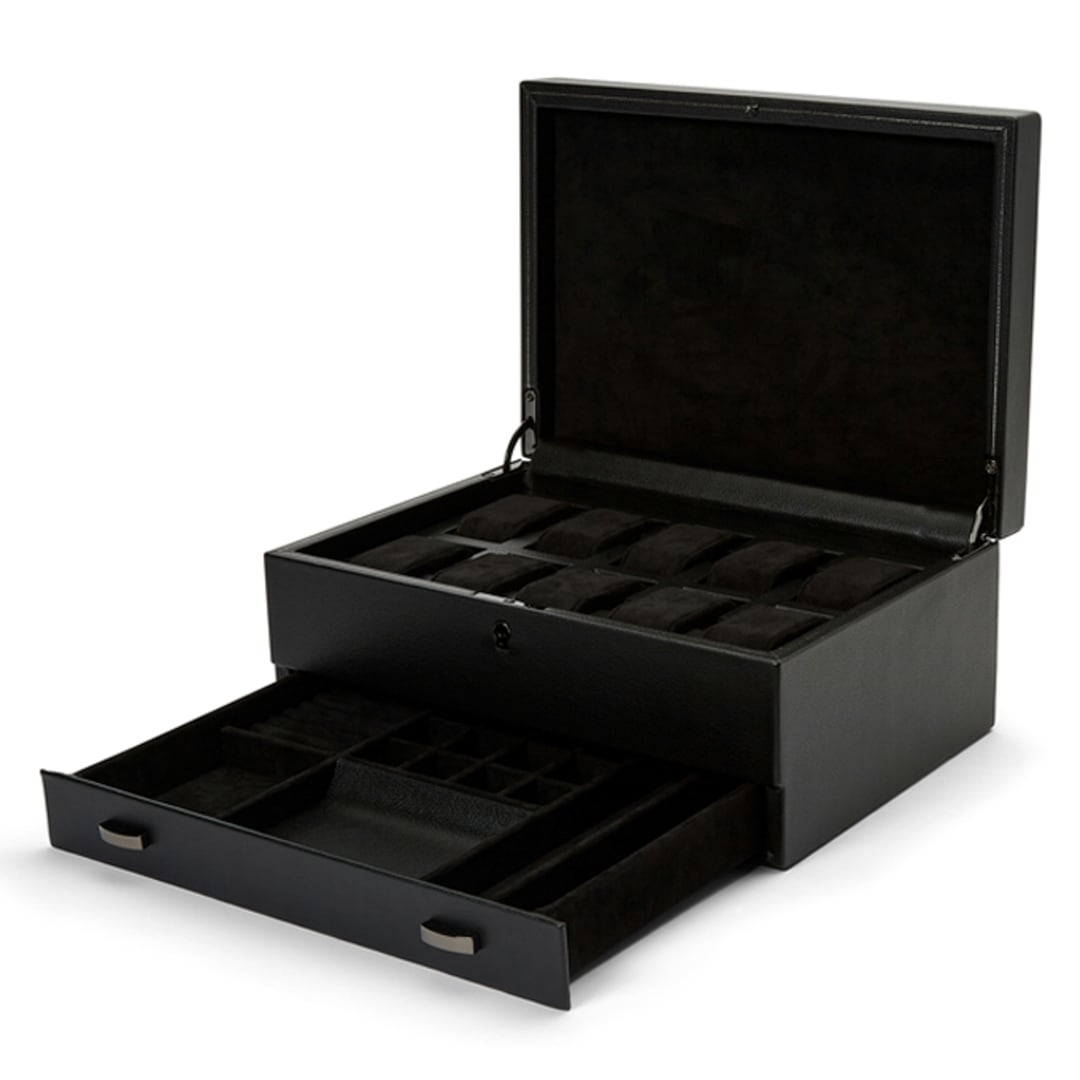 Wolf 1834 British Racing 10er Uhrenbox mit Schubladen Schwarz