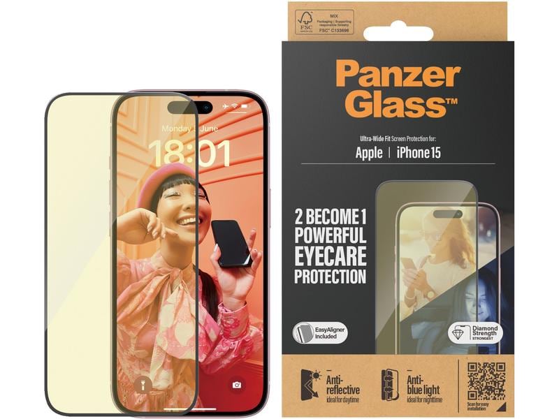 Panzerglass Displayschutz Anti Reflective iPhone 15 Anti Reflective und  BluelightUltra Wide Fit Displayschutz mit Applicator für das Apple iPhone 15