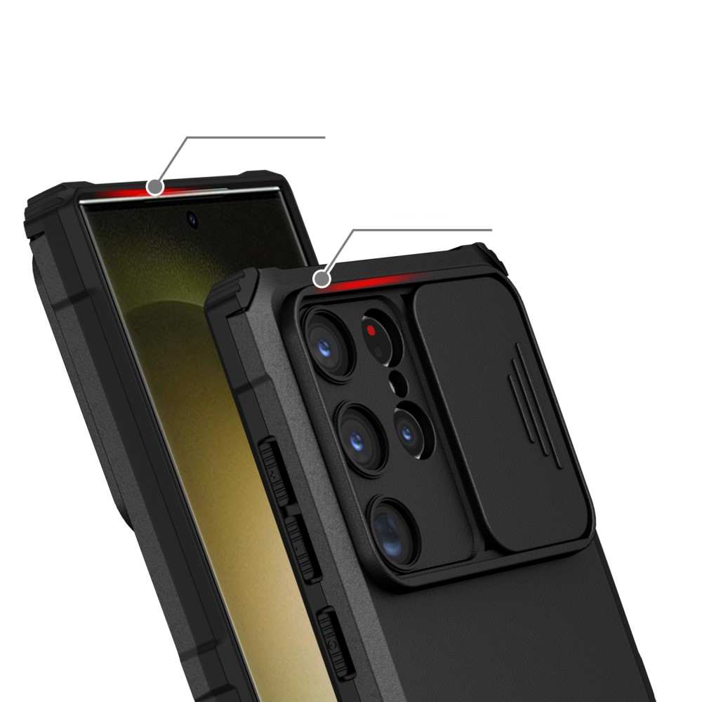 Samsung Galaxy S24 Ultra Hybrid Outdoor Hardcase Hülle mit Cam-Slider   Kickstand - Schwarz (Matt)
