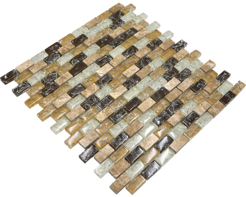 Glasmozaïek met natuursteen XIC B1153 bruin/beige 30x28,5 cm