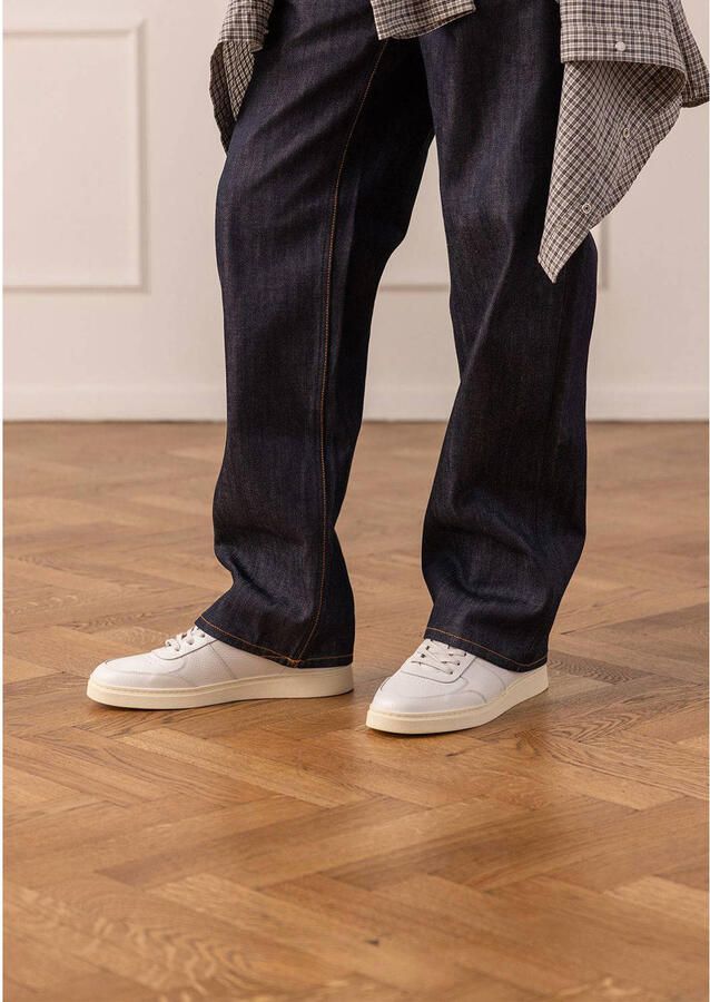 Manfield Heren Witte leren sneakers