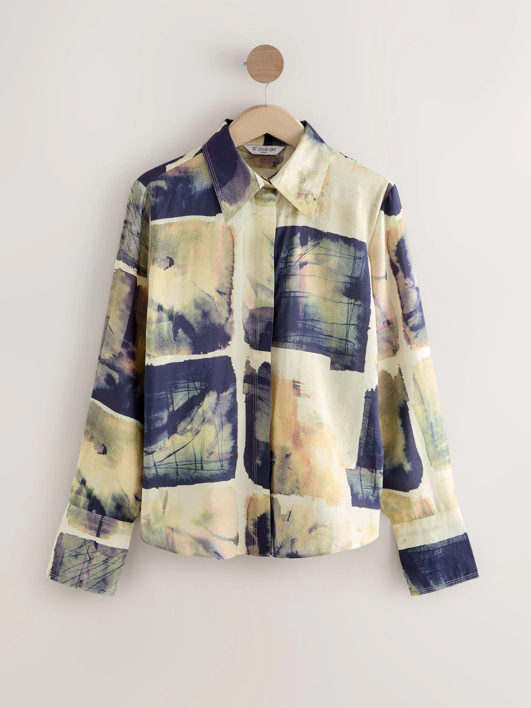 Marineblauw/Crème rasterprint - Overhemd met lange mouwen en knoopsluiting