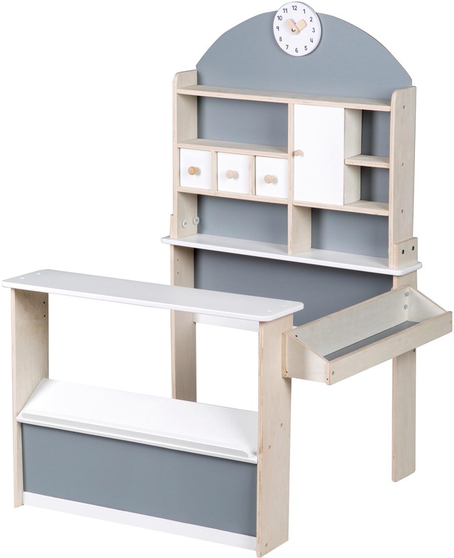 roba® Kaufladen »Verkaufsstand, weiss/grau/naur« mit Uhr