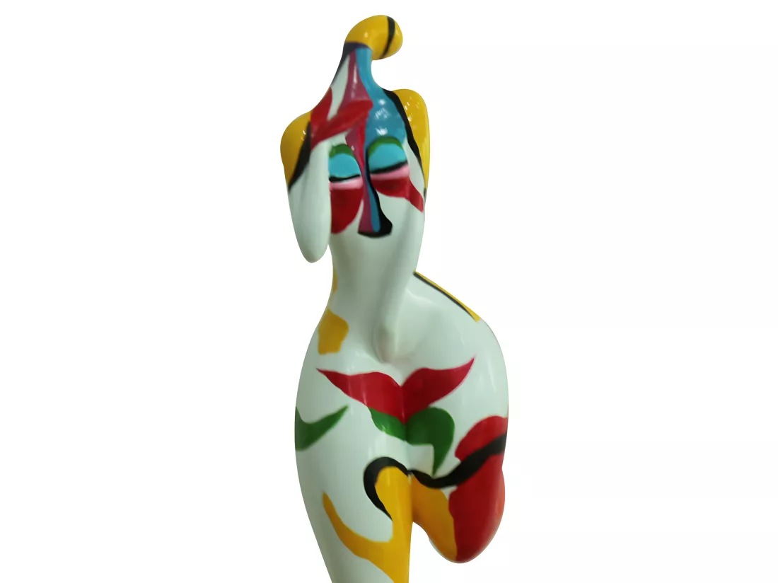 Statue femme tête en l'air et peinture abstraite H59 cm - WOMAN FACE