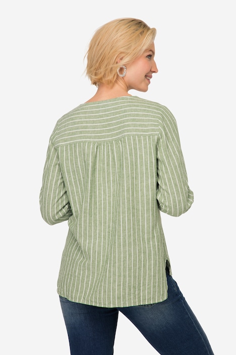 Bluse, Leinenmix, Streifen, Rundhals, 3/4-Ärmel