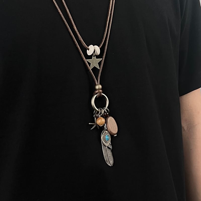 Lilafey - Veer Turquoise Ster Legering Hanger Gelaagde String Ketting