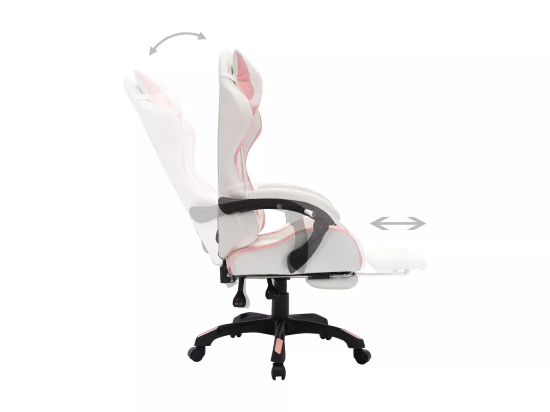 Fauteuil de jeux vidéo avec LED RVB Rose et blanc Similicuir