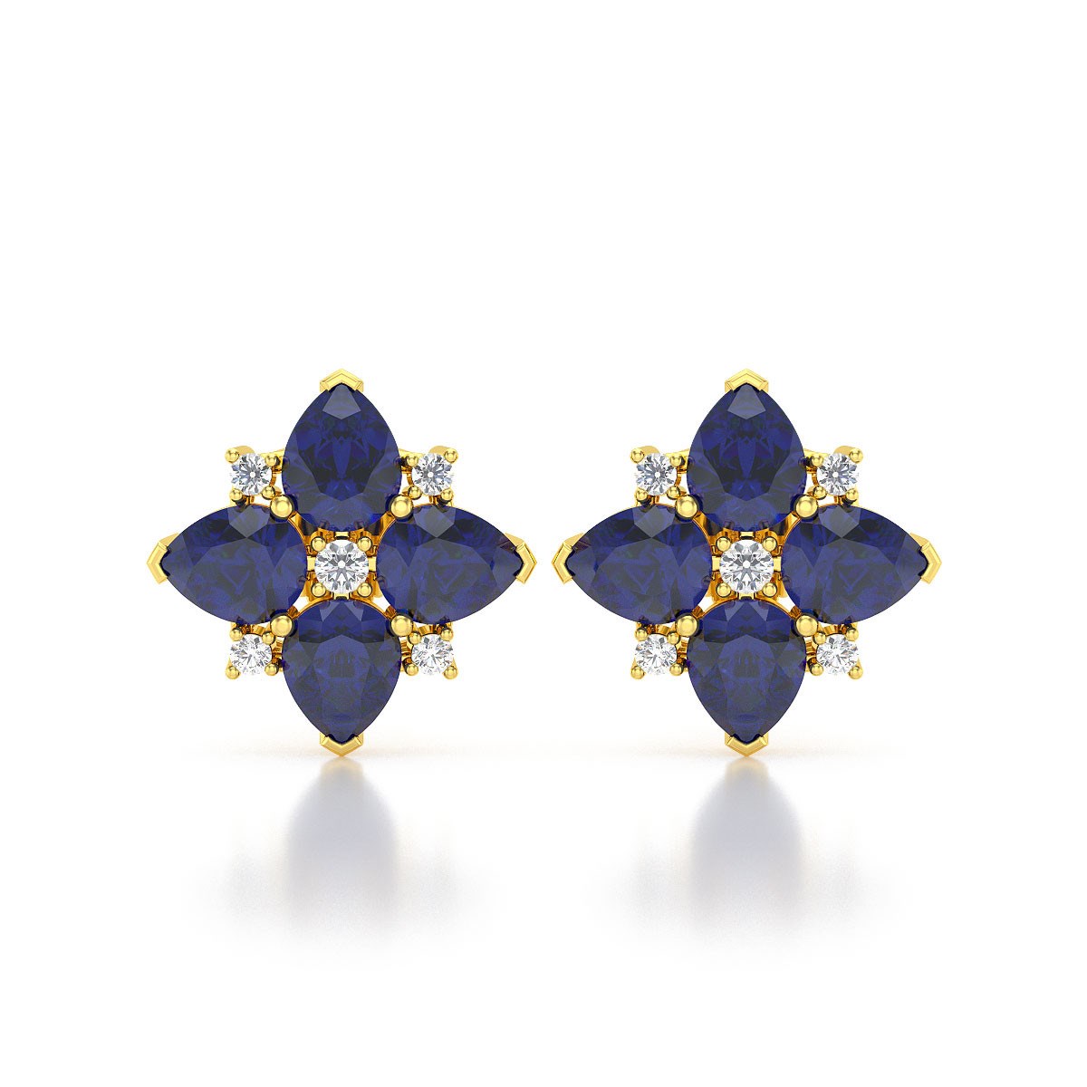 Boucles d'oreilles ADEN Or 585 Jaune Saphir et Diamant 2.100grs
