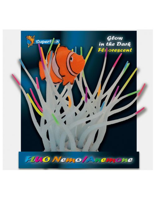 Superfish Fluo Annemoon Met Vis - Aquarium - Ornament - 12x9x13 cm Wit Oranje
