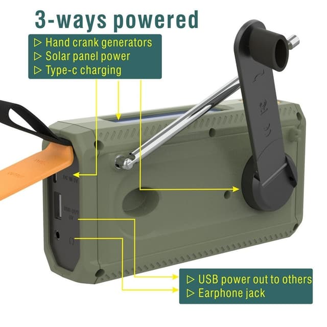 Solar Power Håndsving DAB FM Radio Lommelygte 4500mAh Power Bank