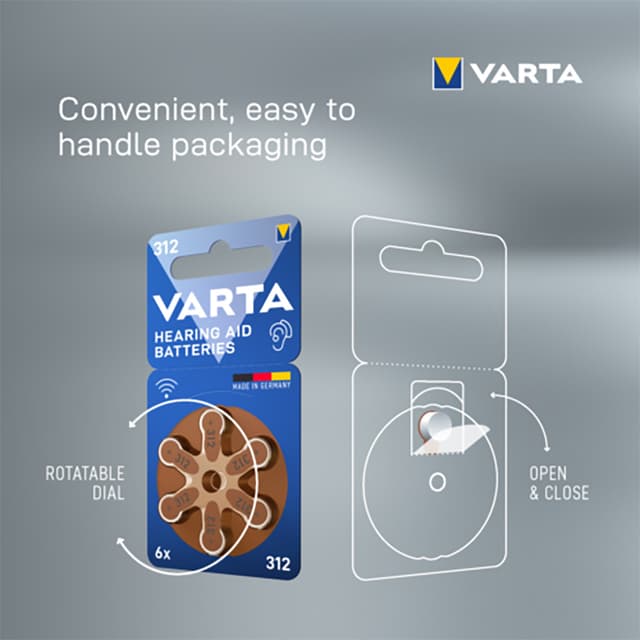 Varta 312 høreapparatsbatterier 7042216 (6-pk)