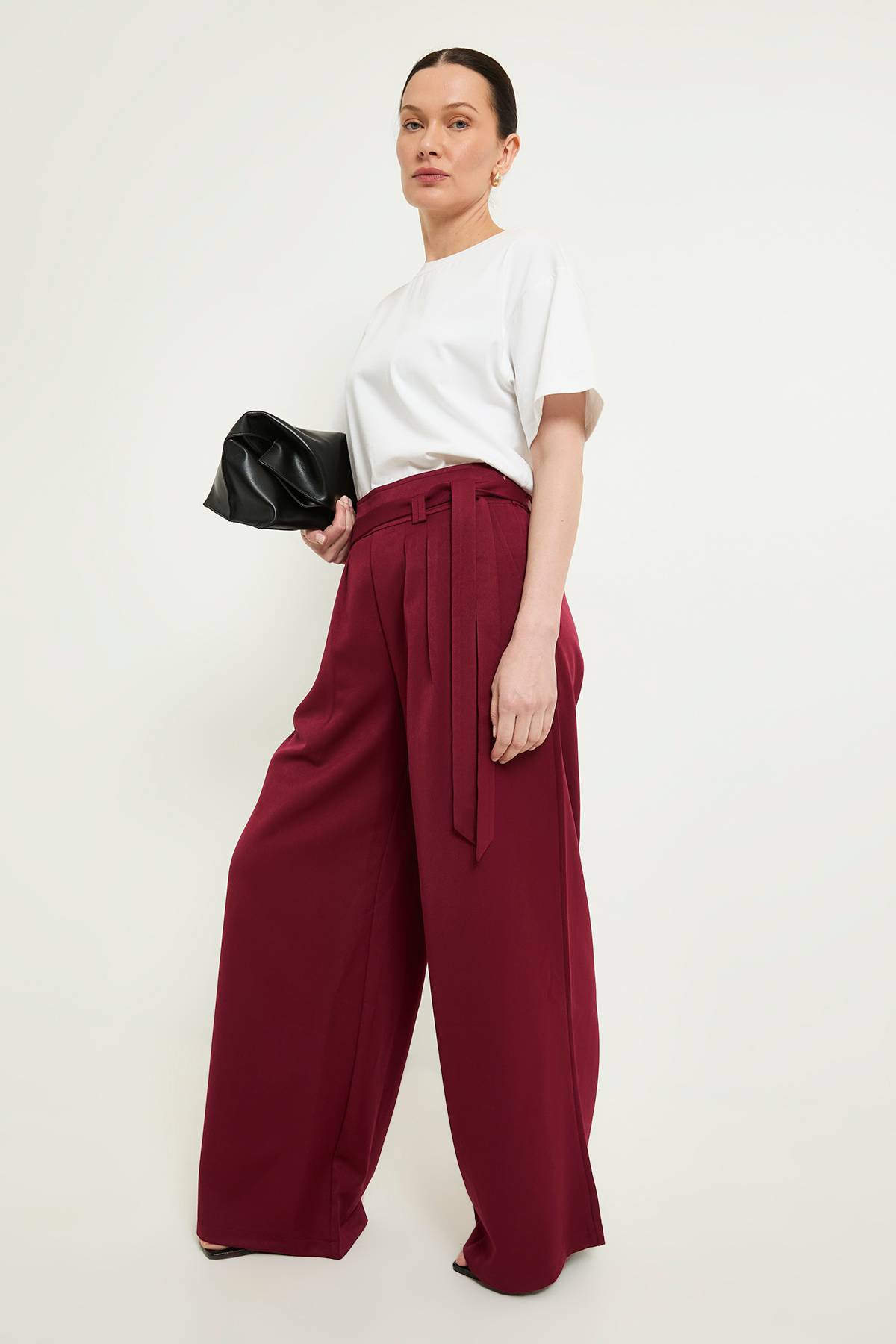 Wallis Pantalon Large Ceinturé Aspect Denim