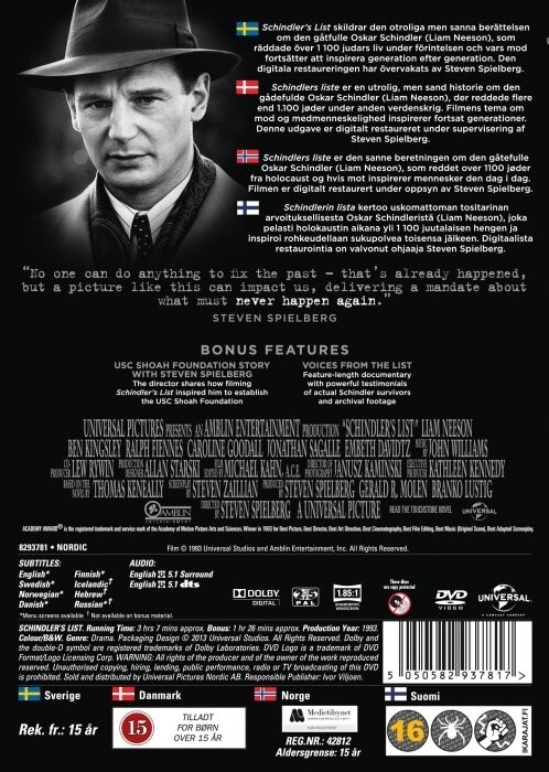 Schindlers Liste - 20 Års Jubilæumsudgave - DVD