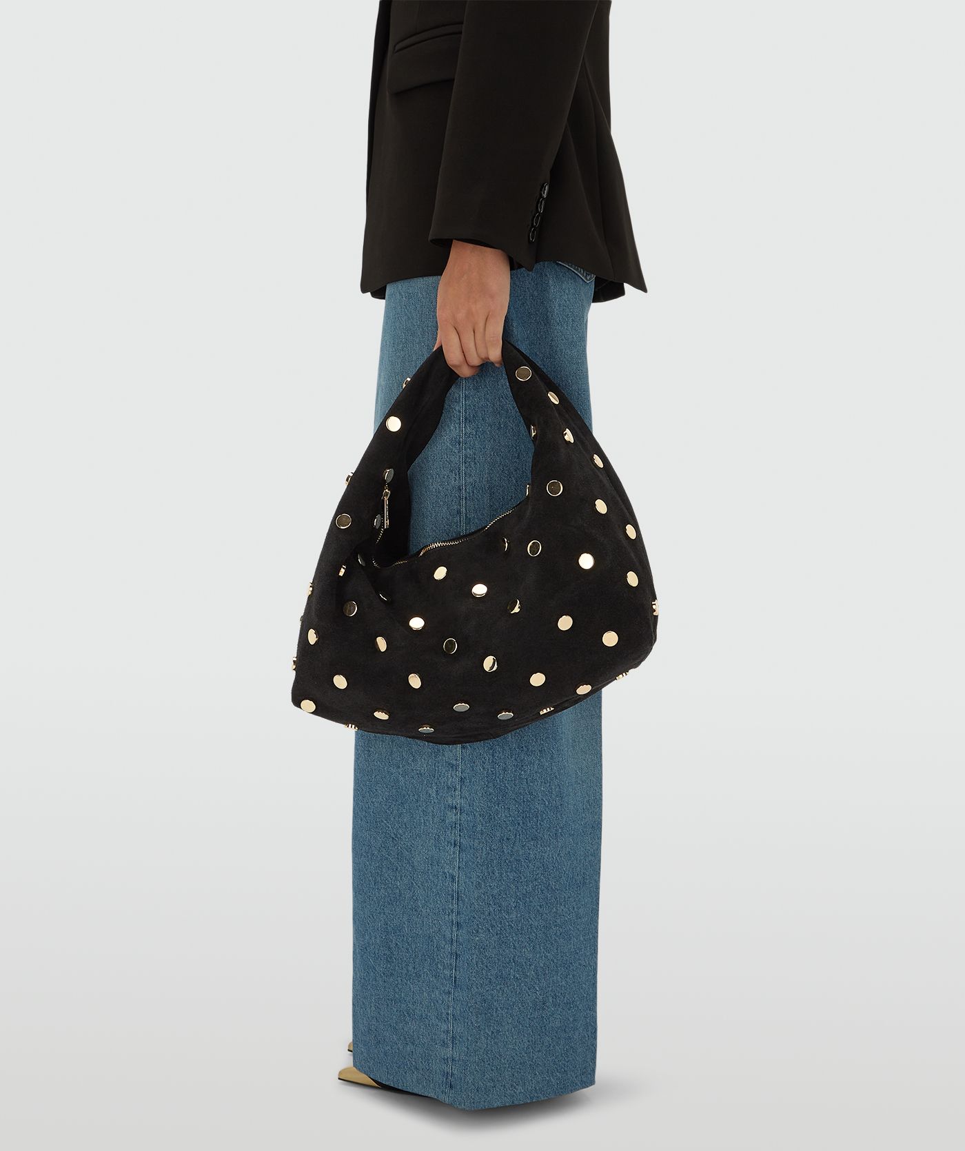 JV-LENA tas van suède met studs - black