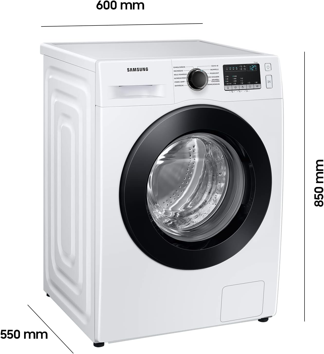 Samsung WW91T4048CE/EG Waschmaschine, 9 kg, 1400 U/min, Ecobubble, Hygiene-Dampfprogramm, FleckenIntensiv-Funktion, Digital Inverter Motor, Weiß