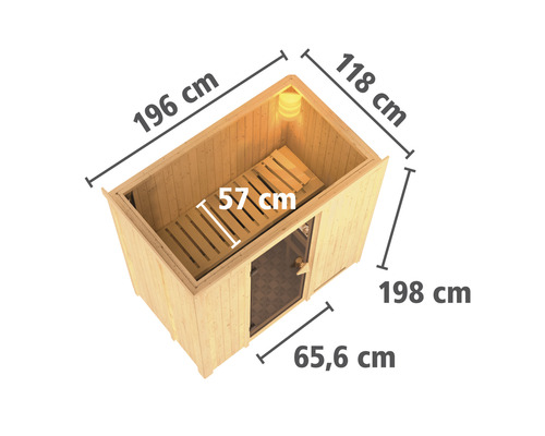 Karibu Mariado modulaire sauna inclusief 9 kW kachel en geïntegreerde bedieningseenheid, zonder dakrand, met gebronsde volledig glazen deur