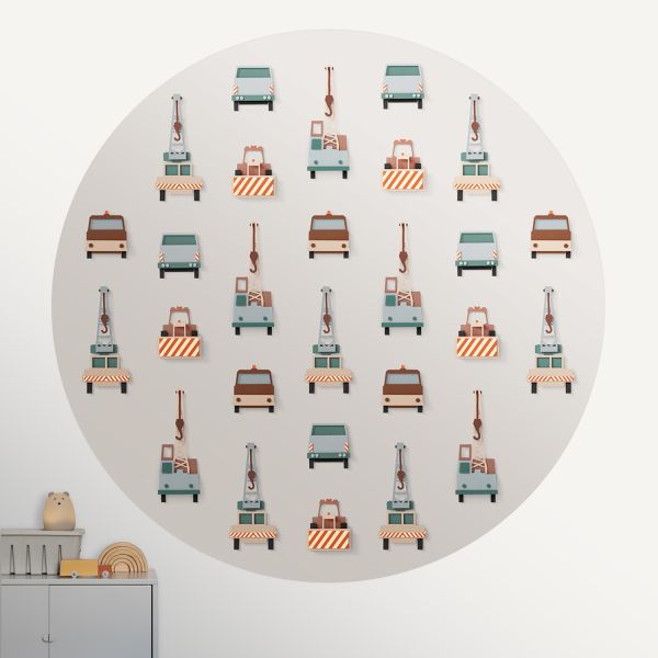 Studio Ditte Kraanwagen Cirkelbehang - 95 cm - Lichtgrijs