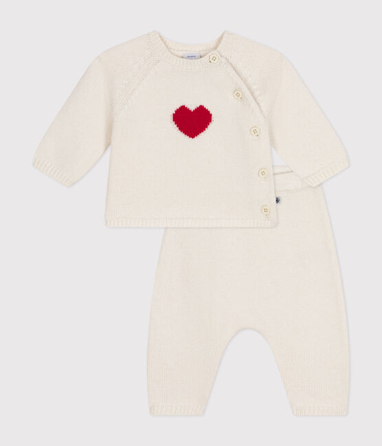 Ensemble en tricot laine et coton motif coeur bébé