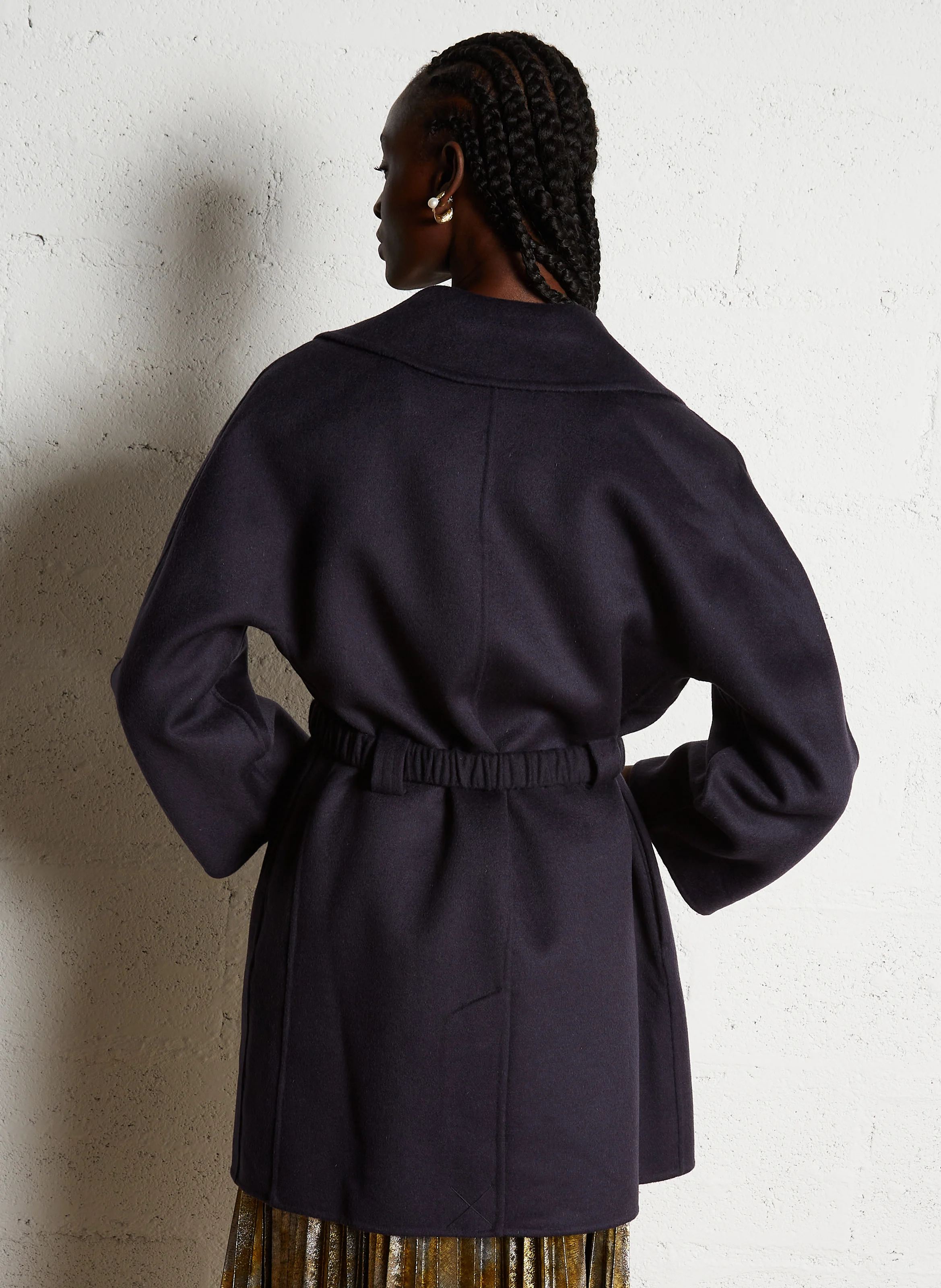 KARA - Manteau droit col tailleur en laine mélangée | Bleu