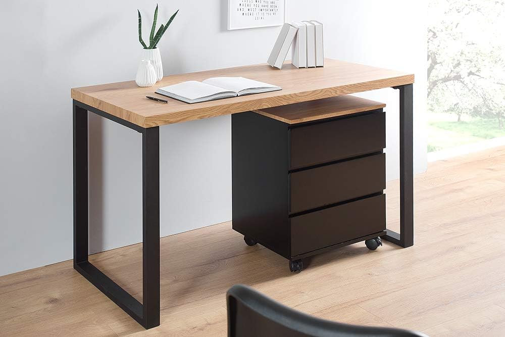 Design Schreibtisch Oak Desk 120cm Eiche Optik Vintage Metallgestell schwarz Schminktisch Tisch Bürotisch