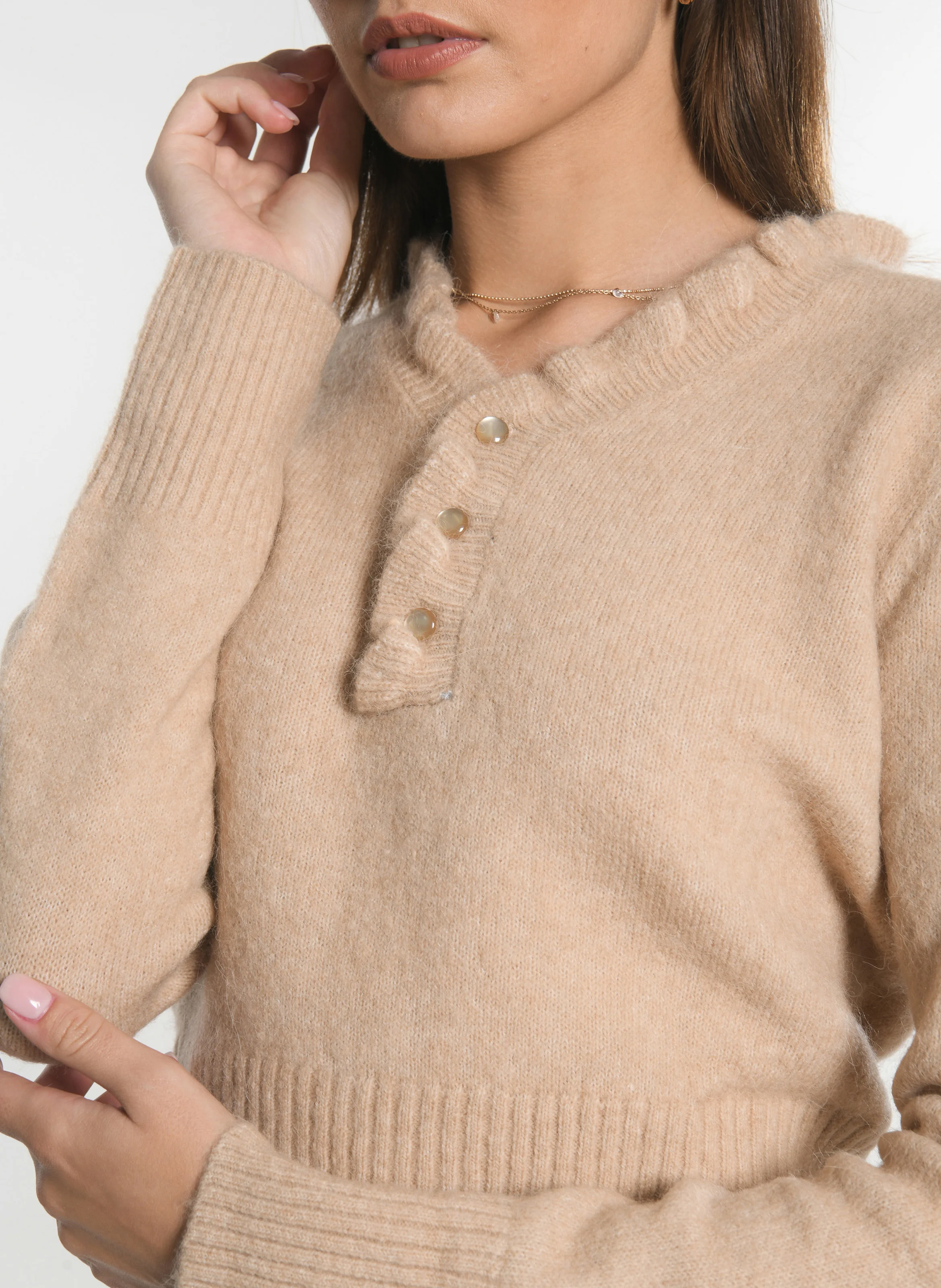 SANDRINE - Pull droit col V | Beige