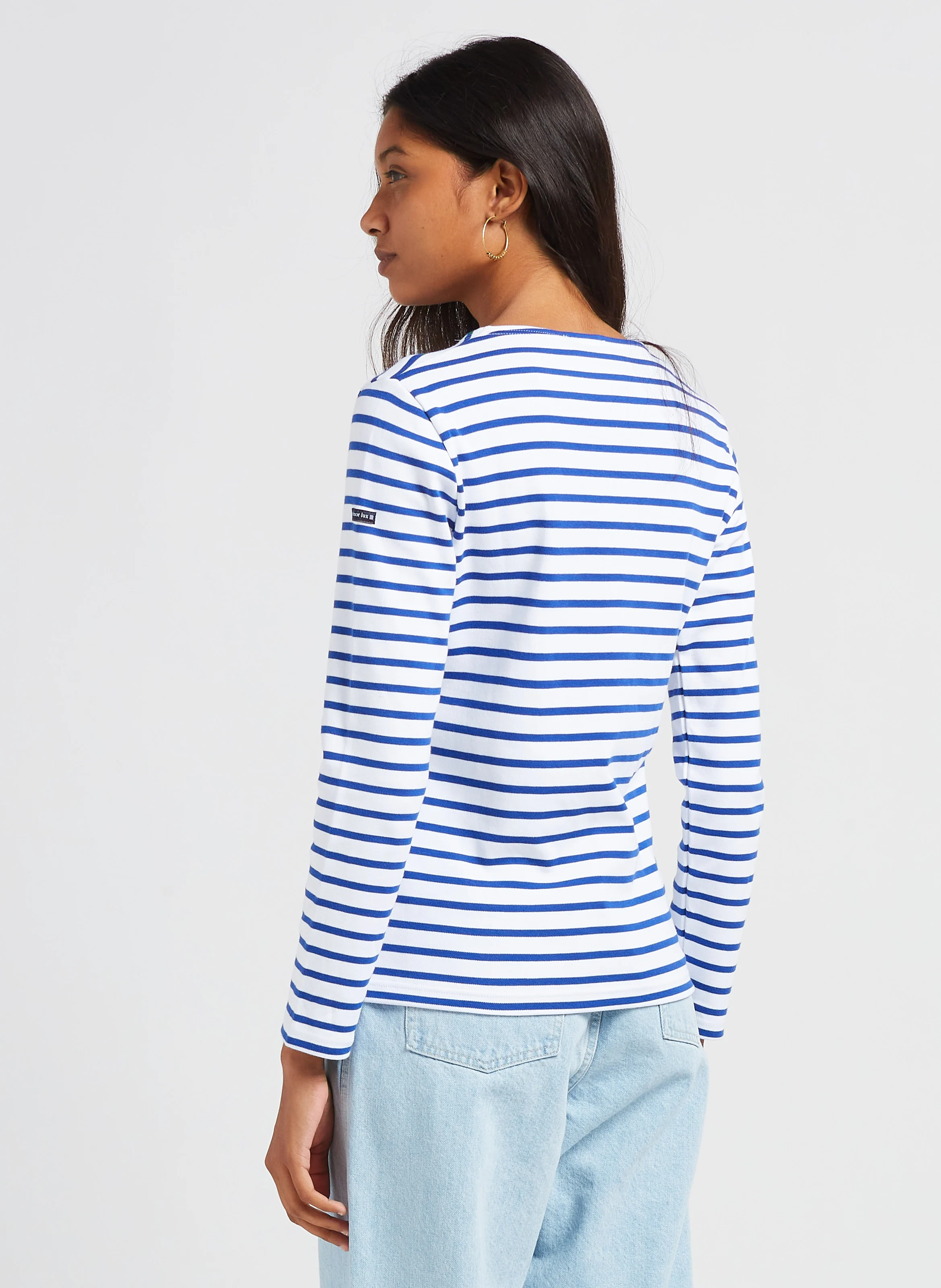 Marinière col rond en coton| Blanc