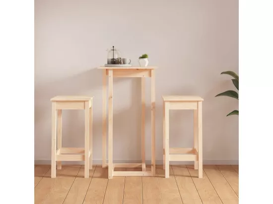 Ensemble de bar 3 pcs Bois de pin massif