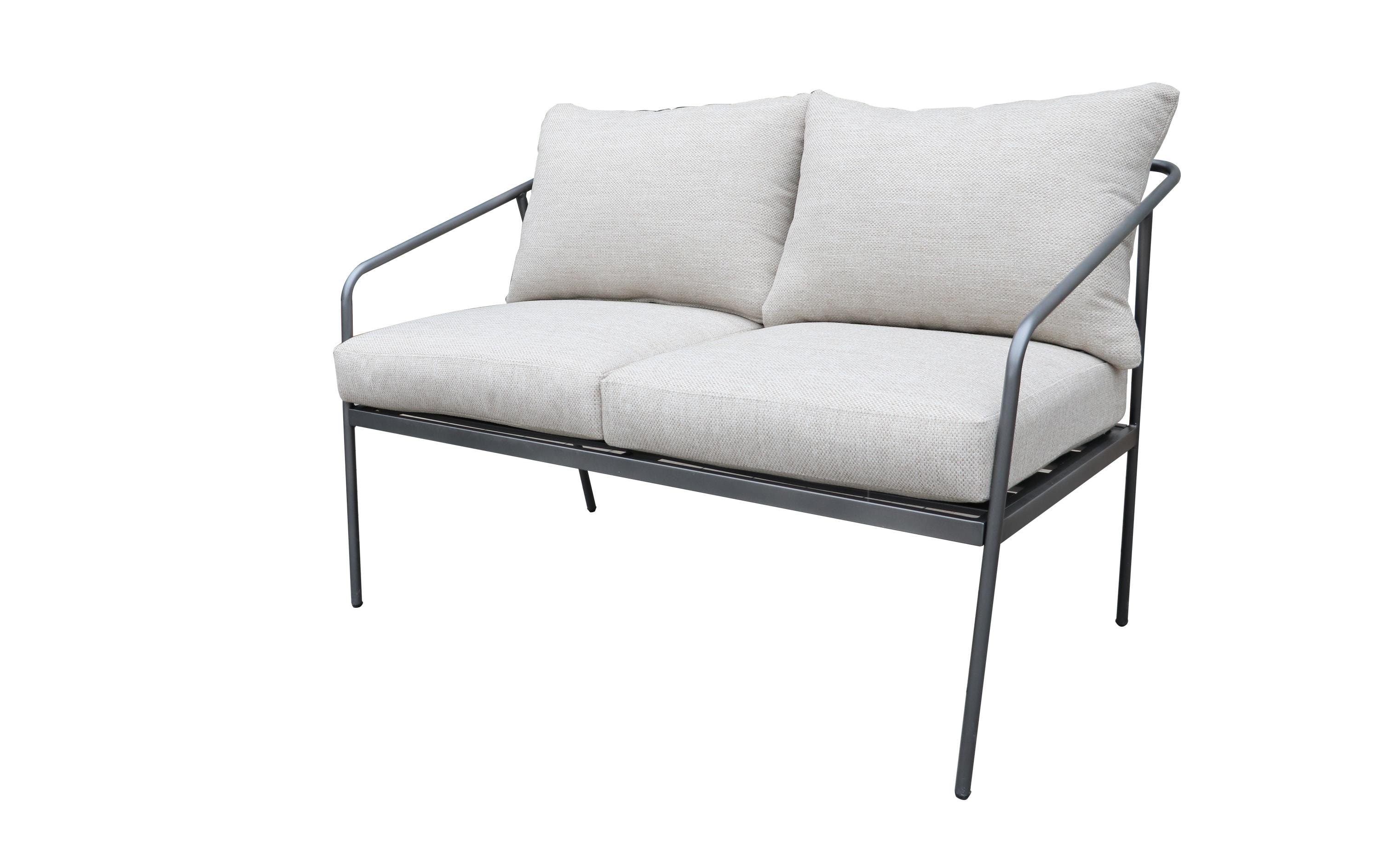 Loungeset Origlio, Beige/Schwarz, 4 Sitzplätze<br>Ein Zweiersofa, zwei Stühle und zwei Tische für Garten, Terrasse oder Balkon