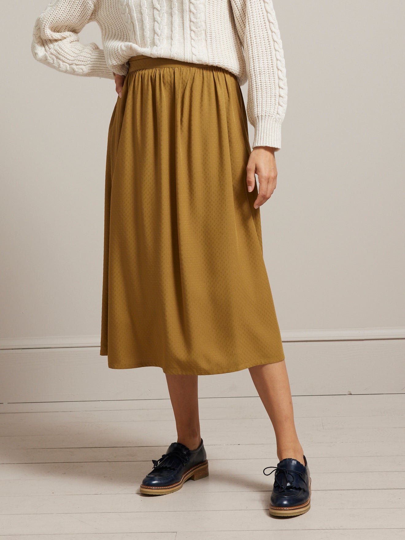 Jupe mi-longue unie femme viscose dobby