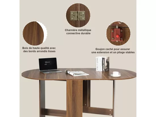 Table Extensible Salle à Manger pour 4-7 Personnes, Table Ronde Convertible avec 2 Rallonges Semi-ovales Charge Max 60KG, 163 x 80 x 75CM, Marron