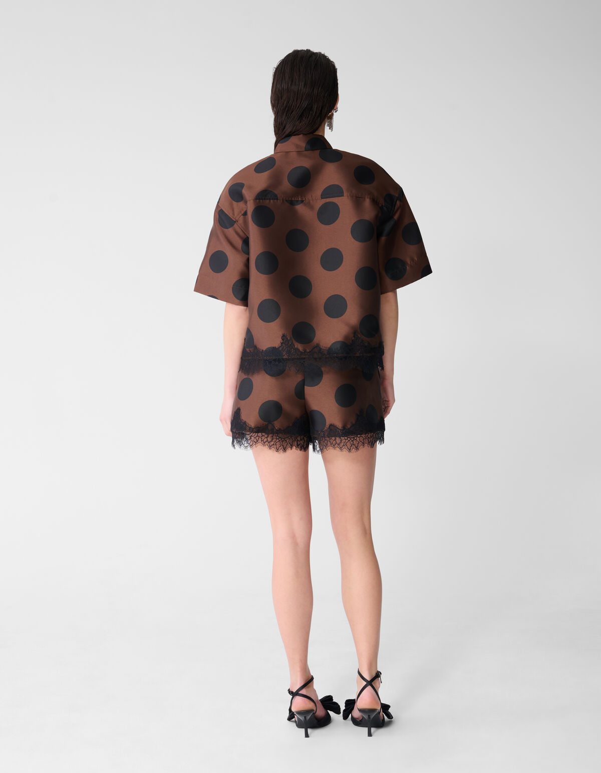 Oversized Kanten Polkadot Blouse Bruin