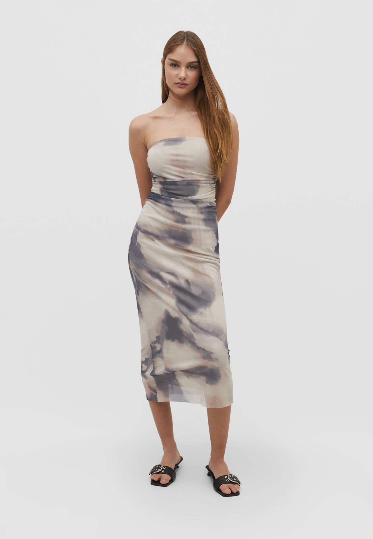 Vestido midi de tule estampado