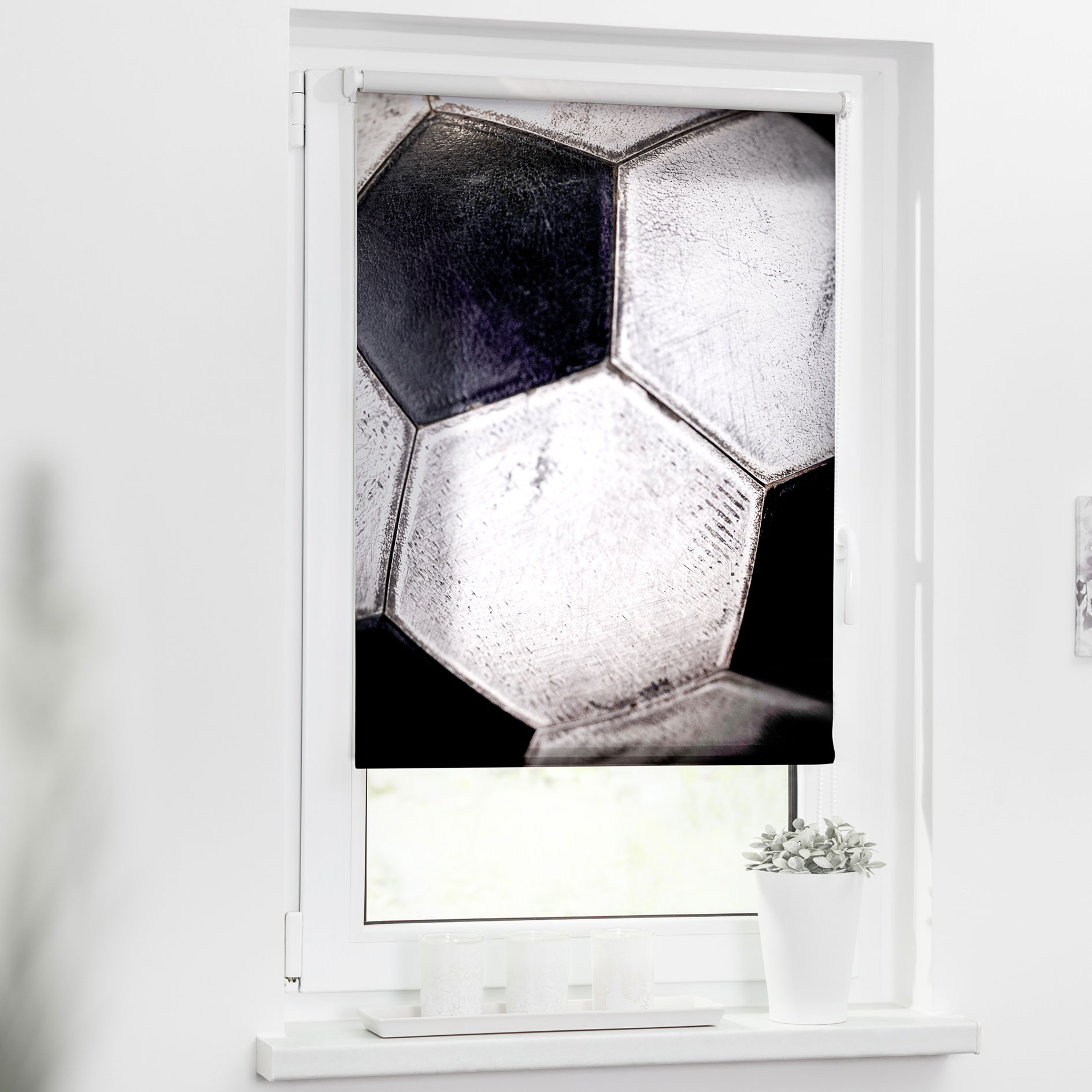 LICHTBLICK Rollo Klemmfix FUẞBALL - schwarz-weiß - 60x150 cm