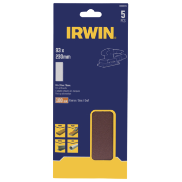 Irwin schuurvel 230 x 93 mm K100 voor klembevestiging, zonder perforatie, 5 stuks.