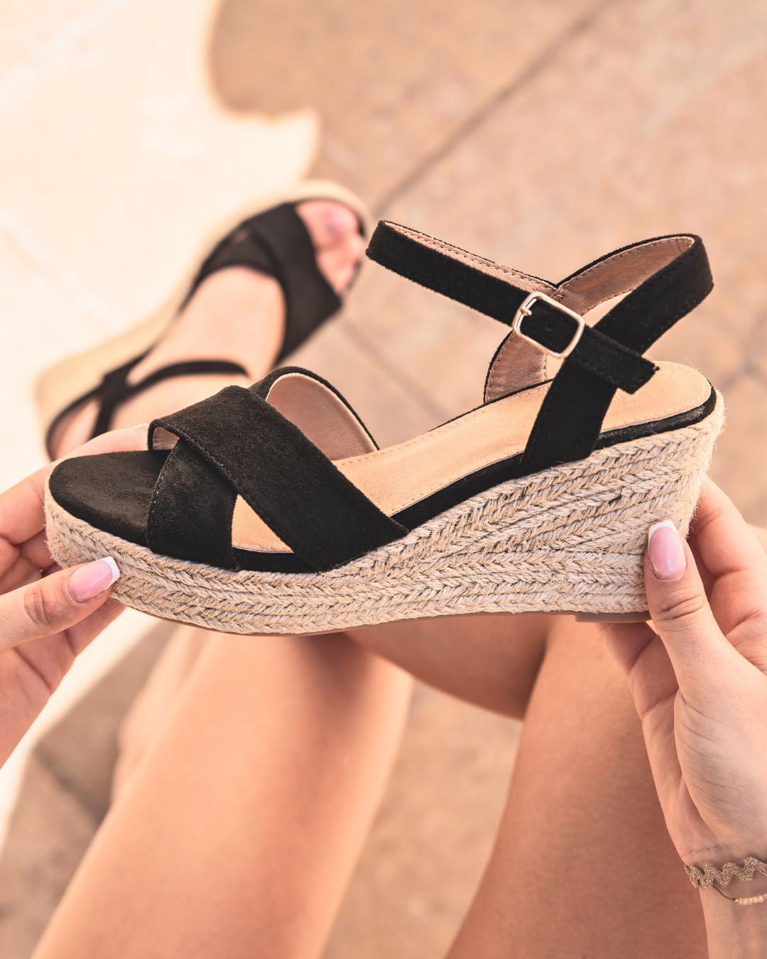 Sandale femme compensée noir - Kelly