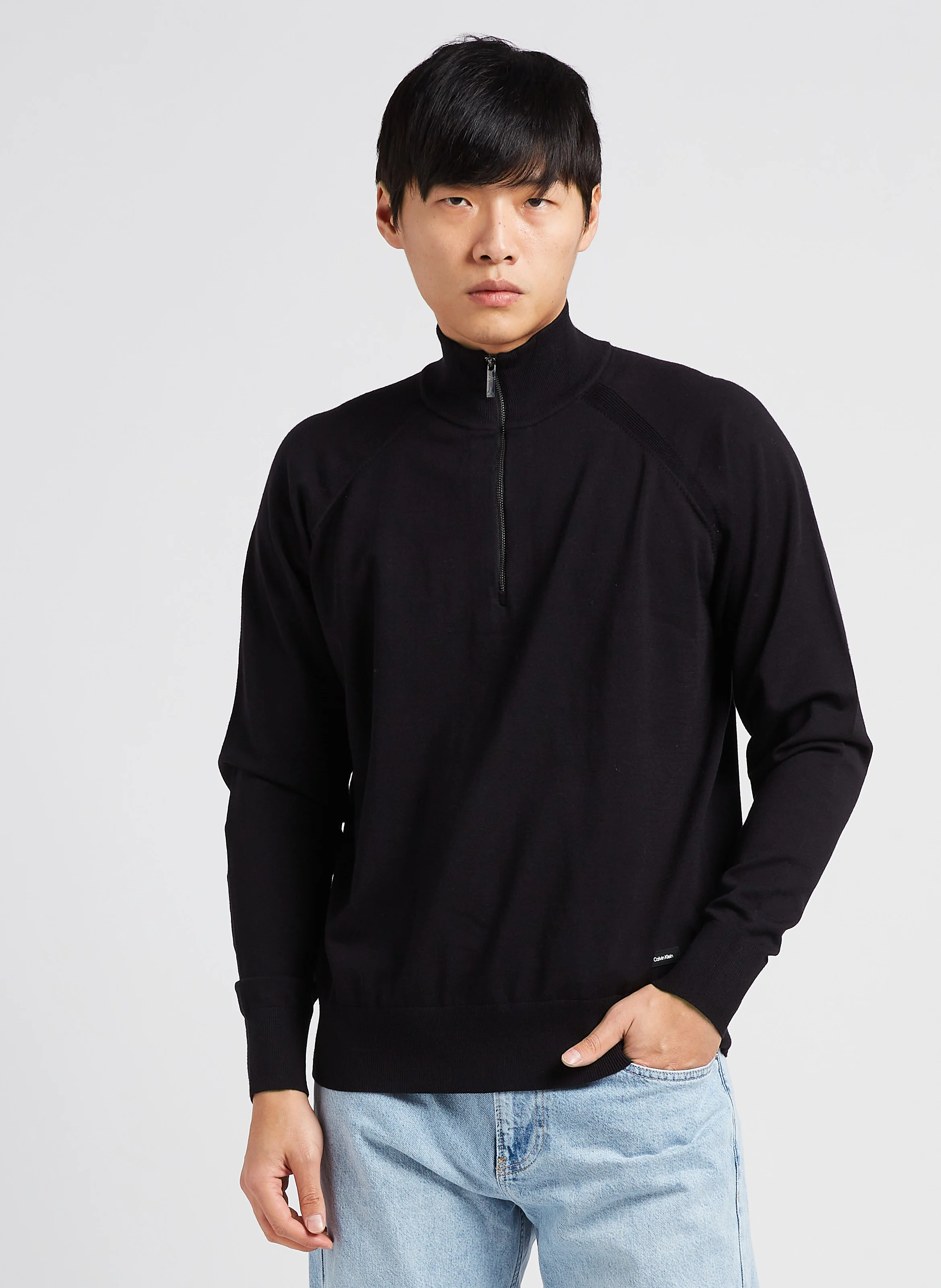 Pull droit col montant zippé | Gris