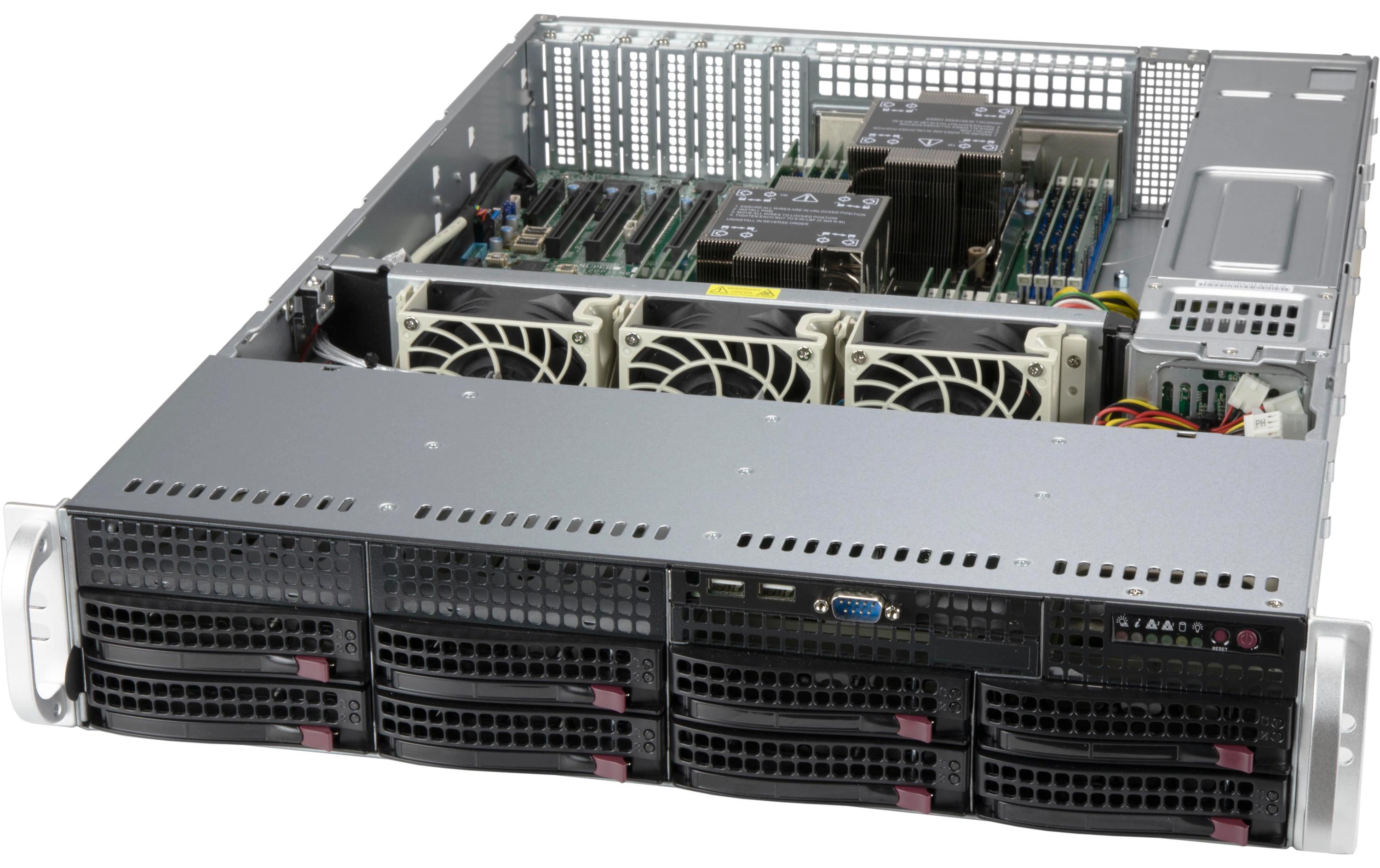 SuperChassis 825BTQC-R1K23LPB<br>2U-Rackmount-Chassis mit 8x Hot-Swap SAS3/SATA Laufwerksschächten, optimiert für E-ATX und ATX-Mainboards