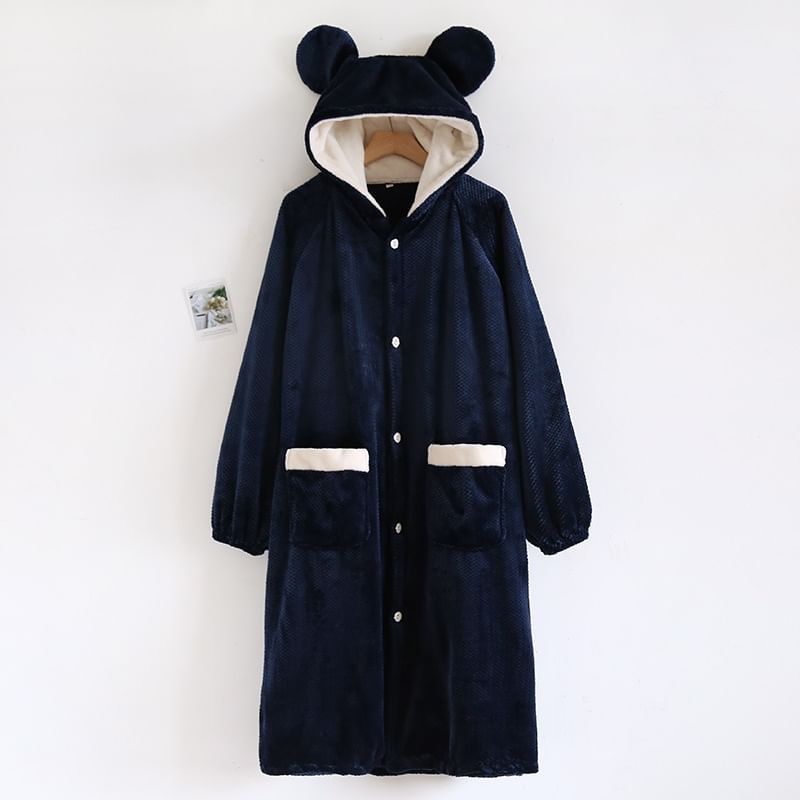 Somnus - Fleece pyjamajas met contrasterende rand en capuchon en knoopjes (verschillende ontwerpen)