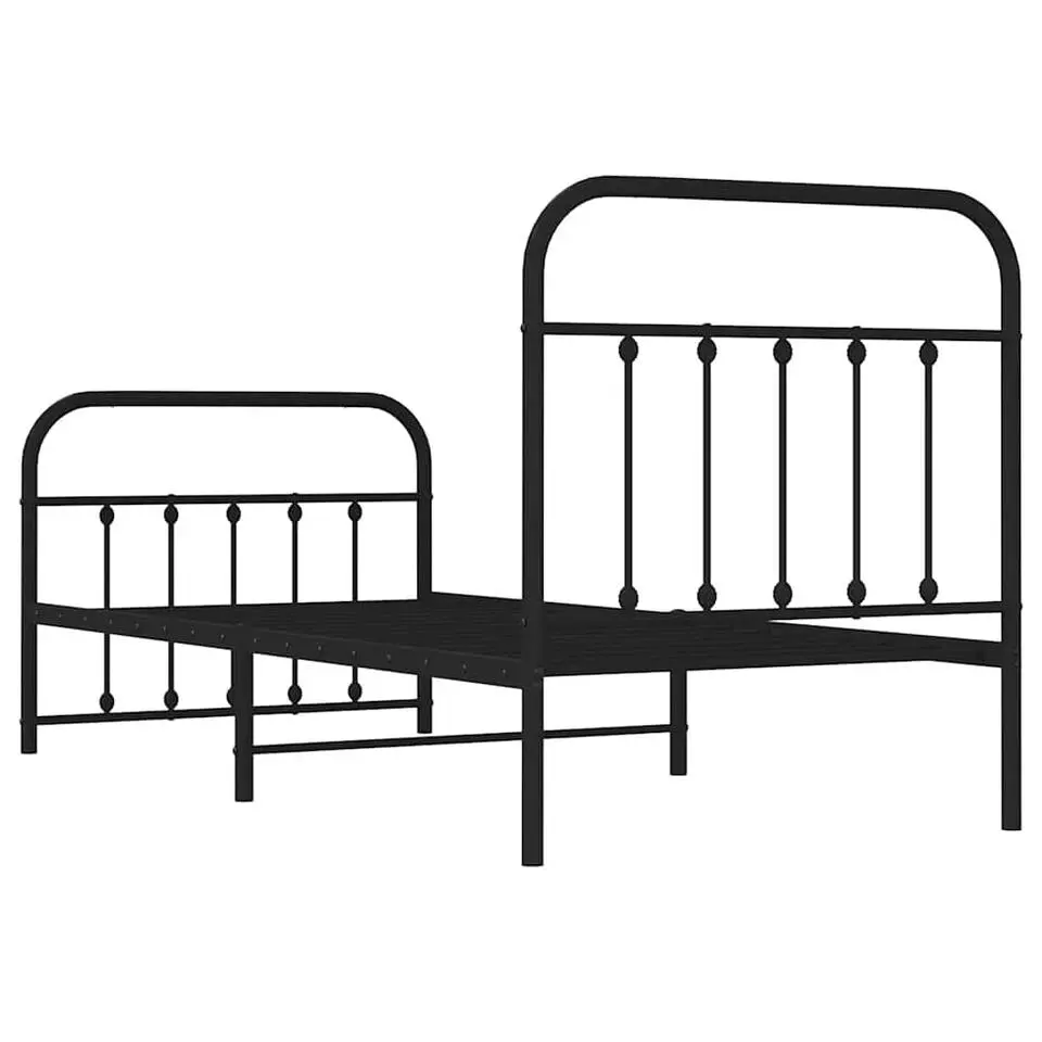 vidaXL - Bed frame met hoofd- en voeteneinde - Zwart - Metaal - 90x200 cm