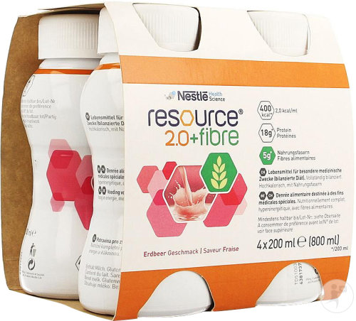 Nestlé Resource 2.0 + Fibre Fraise Bouteilles 4x200ml (12100527)