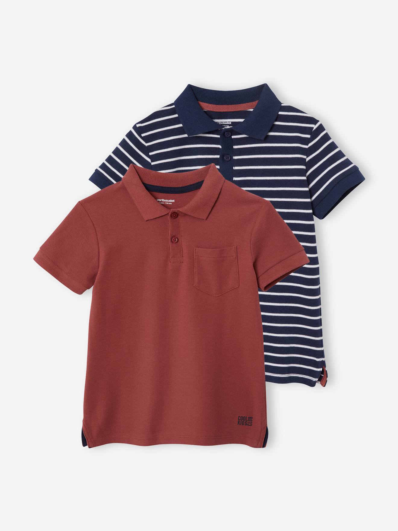 Conjunto de 2 camisas polo de malha aberta para meninos, azul escuro, bicolor/multicoloridas