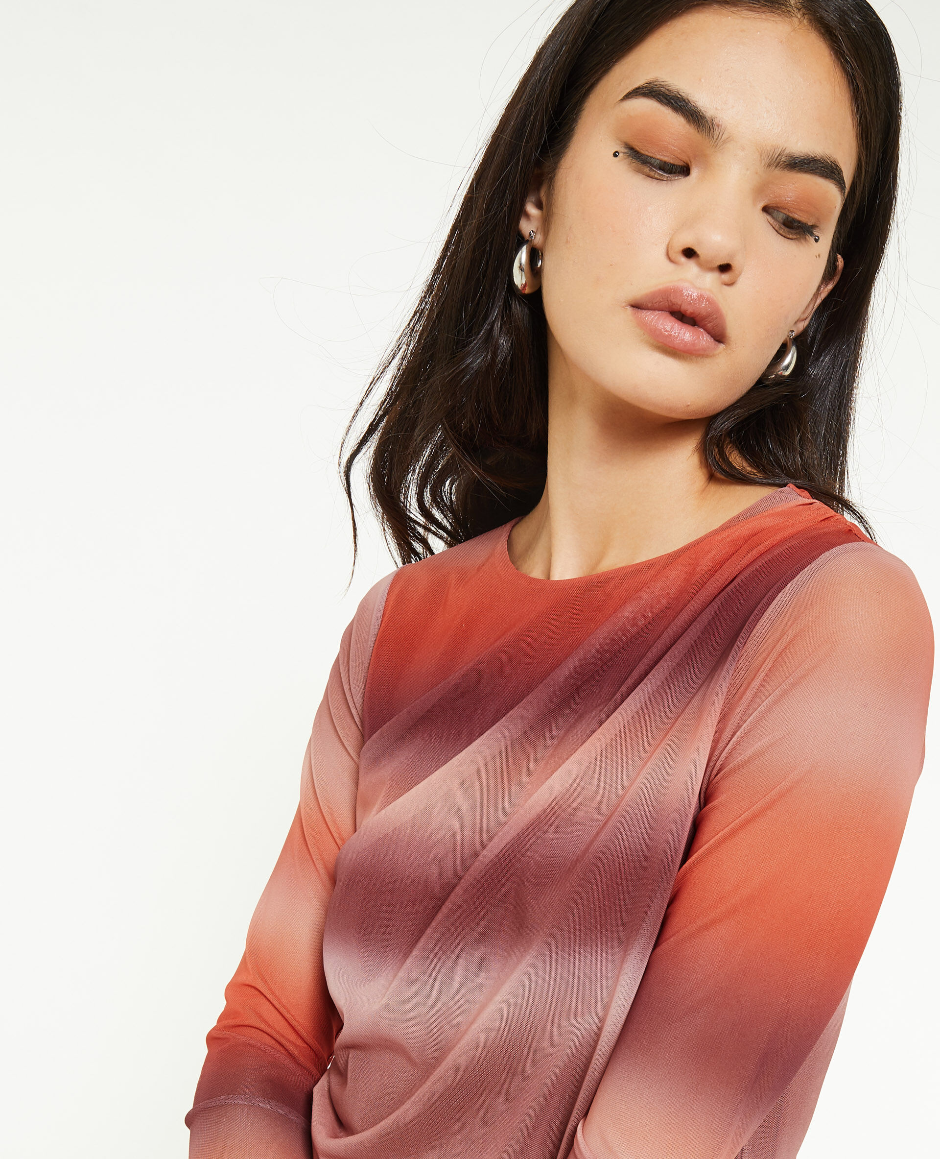 Top en tulle avec fronces - Rose clair